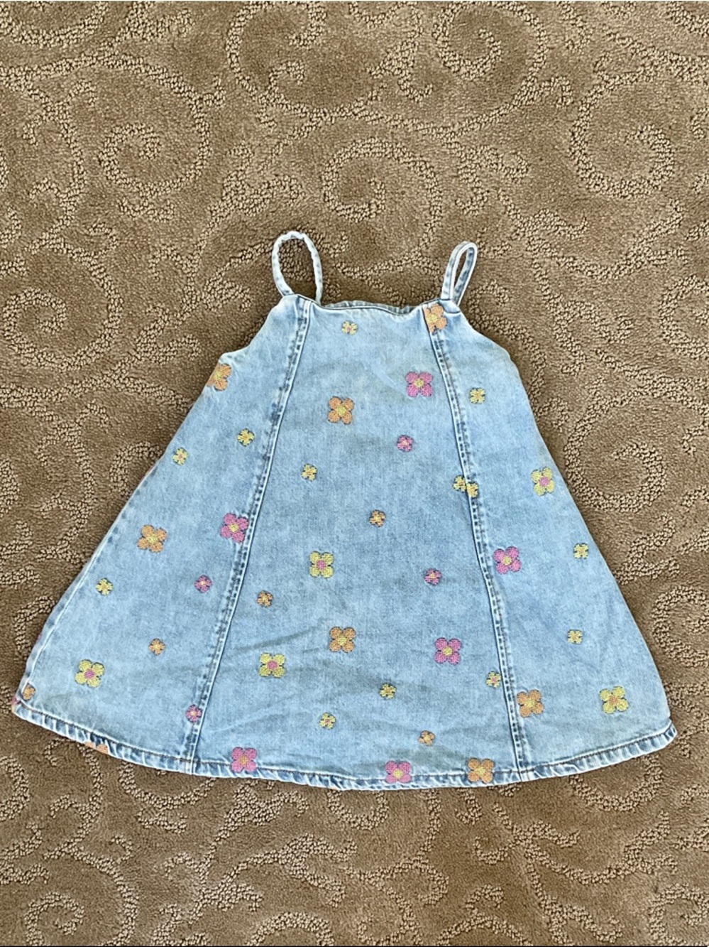 Zara Light Blue Denim Dress with Pink & Yellow Floral Embroidery